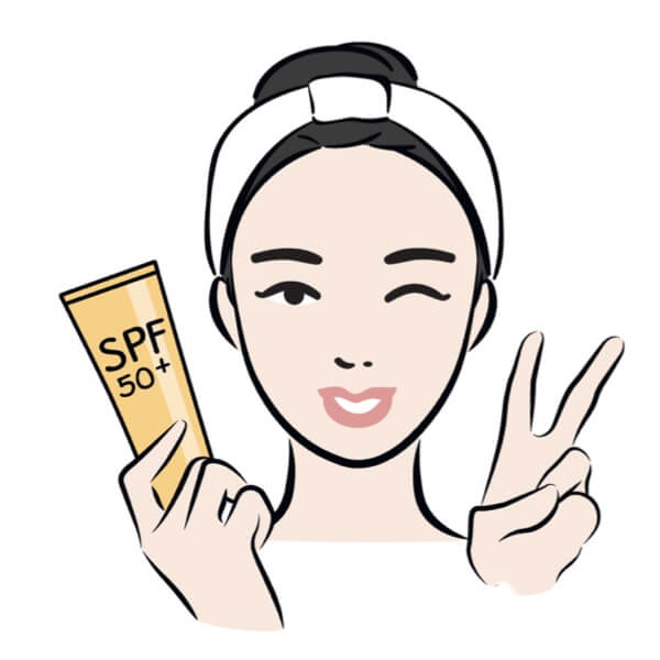 Cute drawing Korea girl holding spf50 and winking