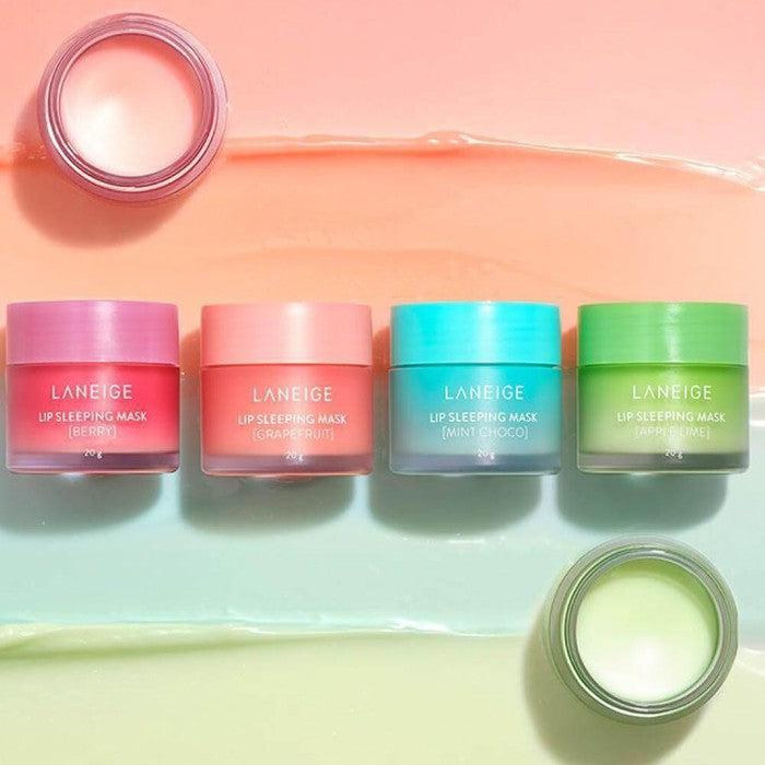 Packaging of LANEIGE - Lip Sleeping Mask Kit 4 Piece set (8g x 4) Berry, Mint Choc, Apple Lime, Grapefruit