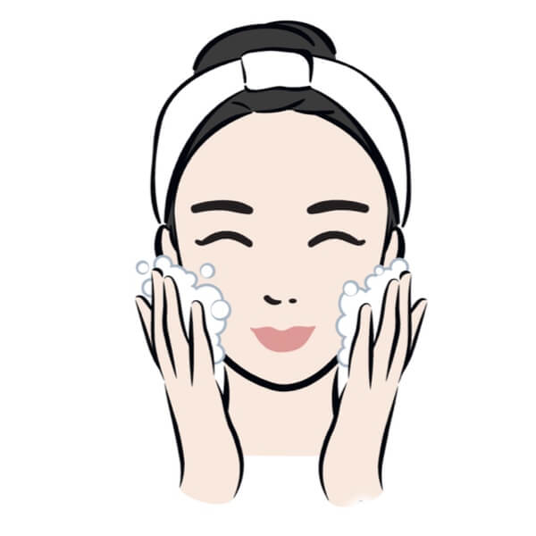 Cute drawing korean girl cleansing face with foamy cleanser