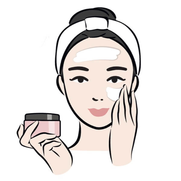 Cute drawing korean girl using moisturiser
